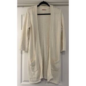 Johnny Was Chunky Knit Open Front Cotton Blend white Cardigan‎ bohemian Sz Small